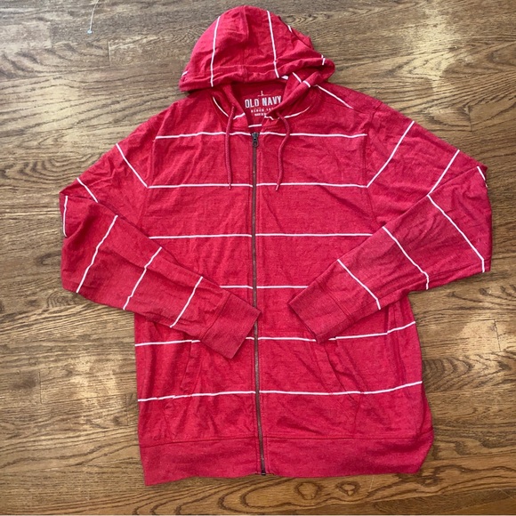 Old Navy Striped Full Zip Hoodie Sweatshirt Jacket Mens Size Large Red - Picture 1 of 4